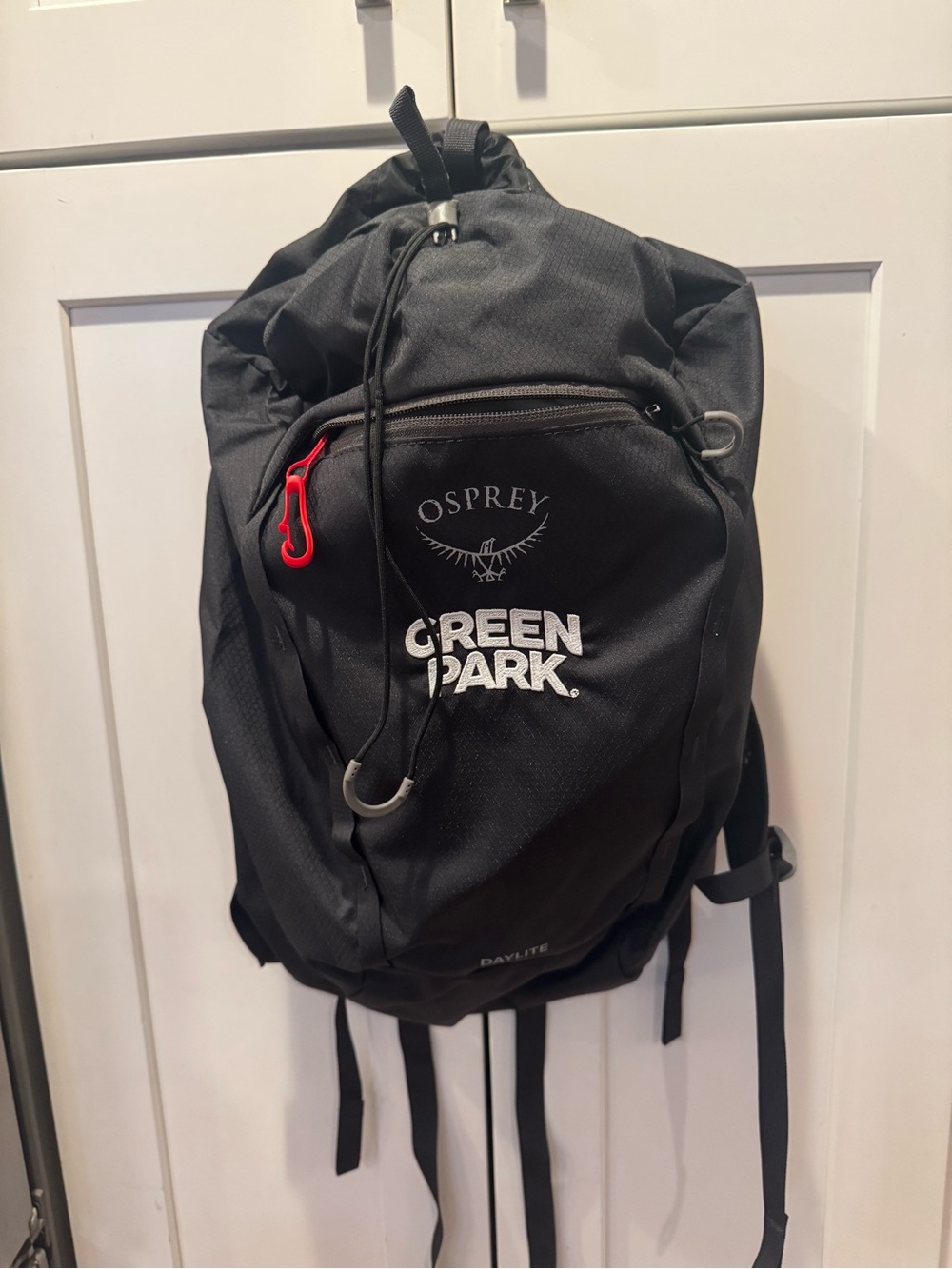 OSPREY Black Green Park Daylite Backpack with Red Accent
